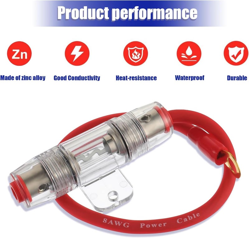 BOJACK 8 Gauge AWG 1ft Power Wire with 40 Amp AGU Fuse Holder 40A（Pack of 2） - Image 4
